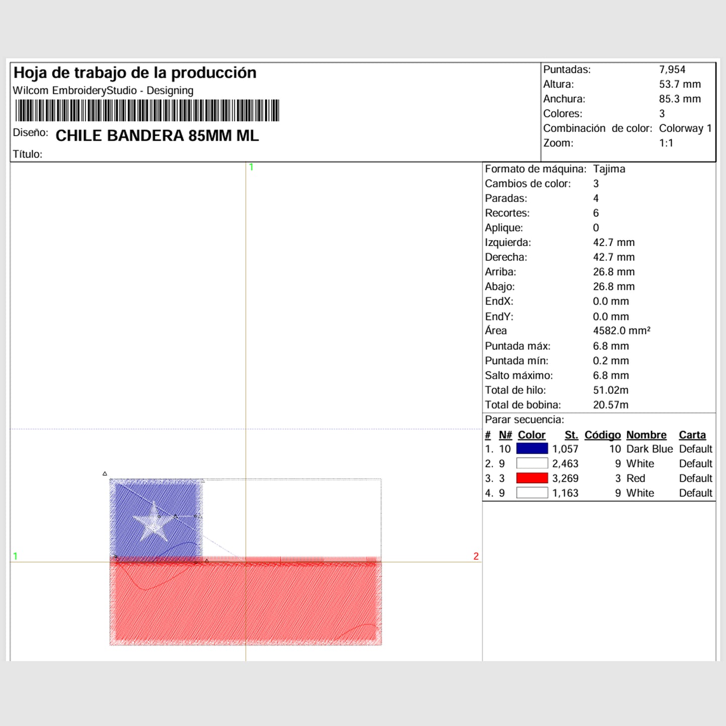 Matriz de Bordado / Ponchado – Bandera de Chile