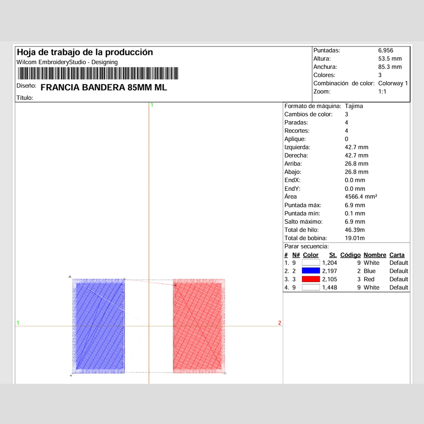 Matriz de Bordado / Ponchado – Bandera de Francia (8.5 × 5 cm)