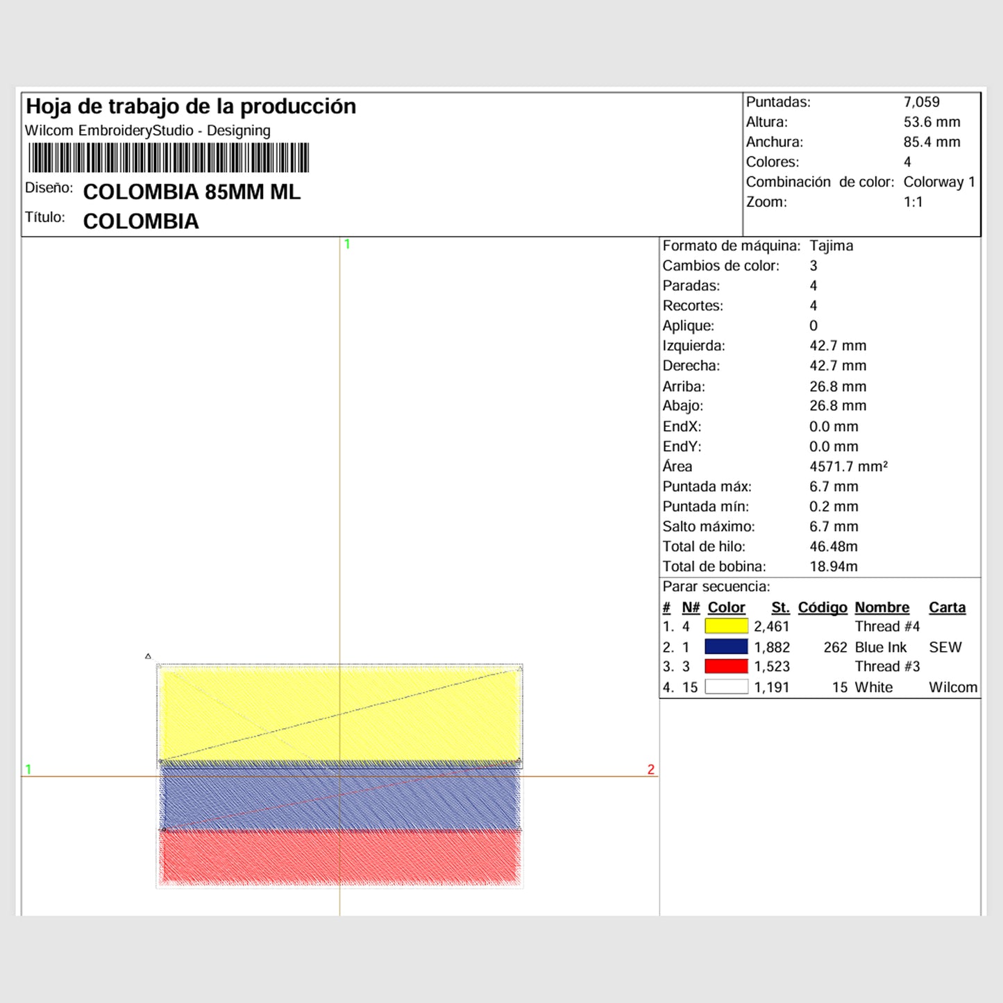 Matriz de Bordado / Ponchado – Bandera de Colombia