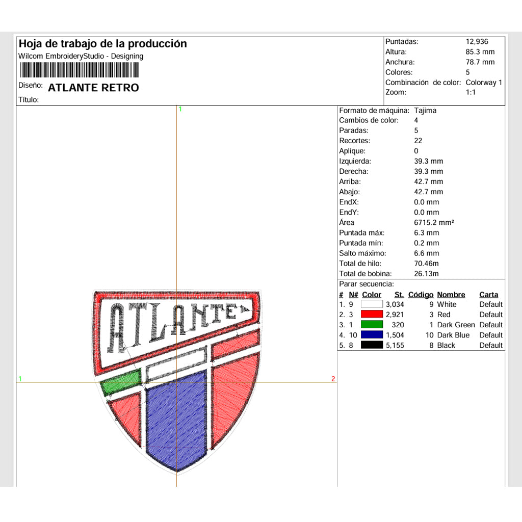 ⚽ Matriz de Bordado Ponchado Atlante Retro