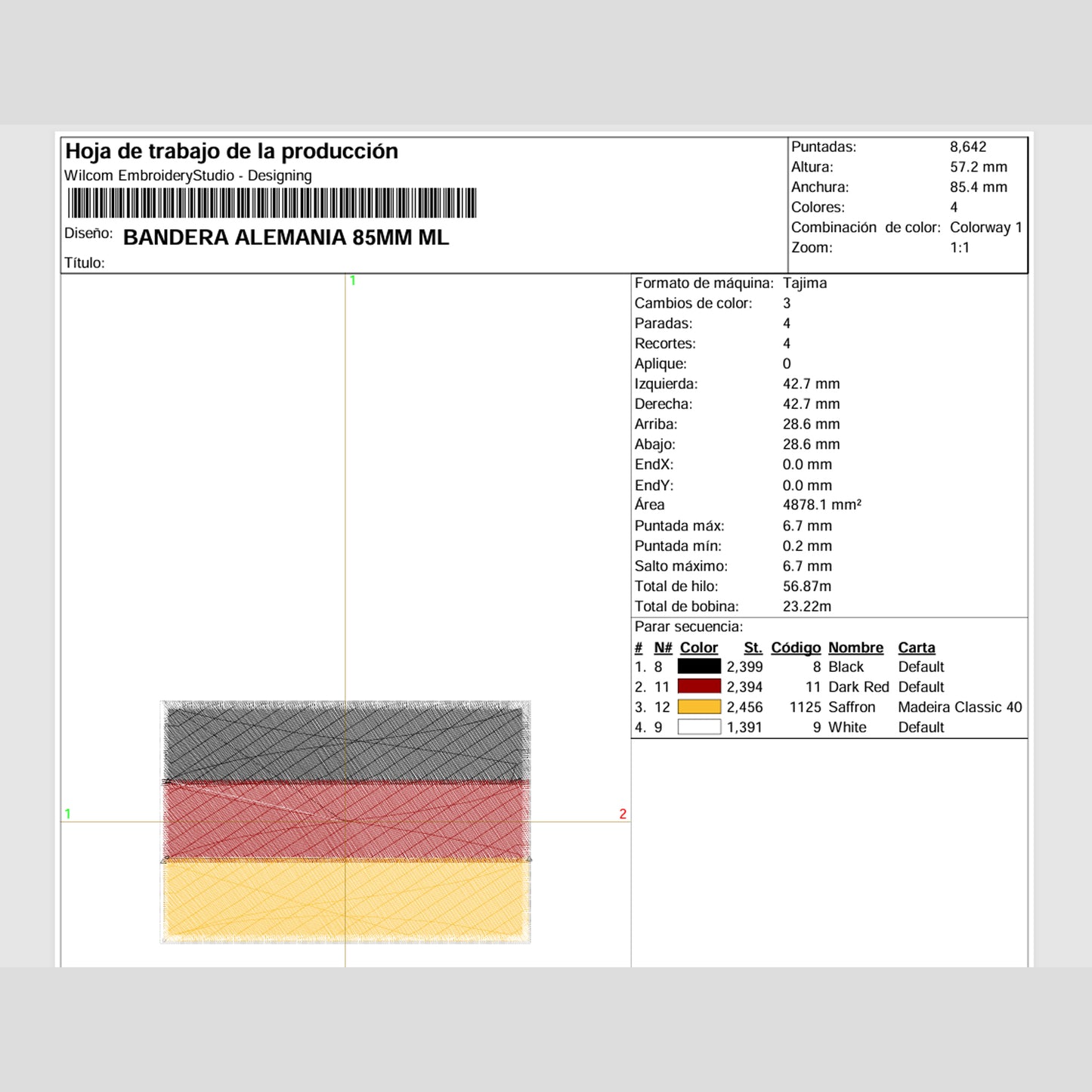 Matriz de Bordado / Ponchado – Bandera de Alemania (8.5 × 5.5 cm)