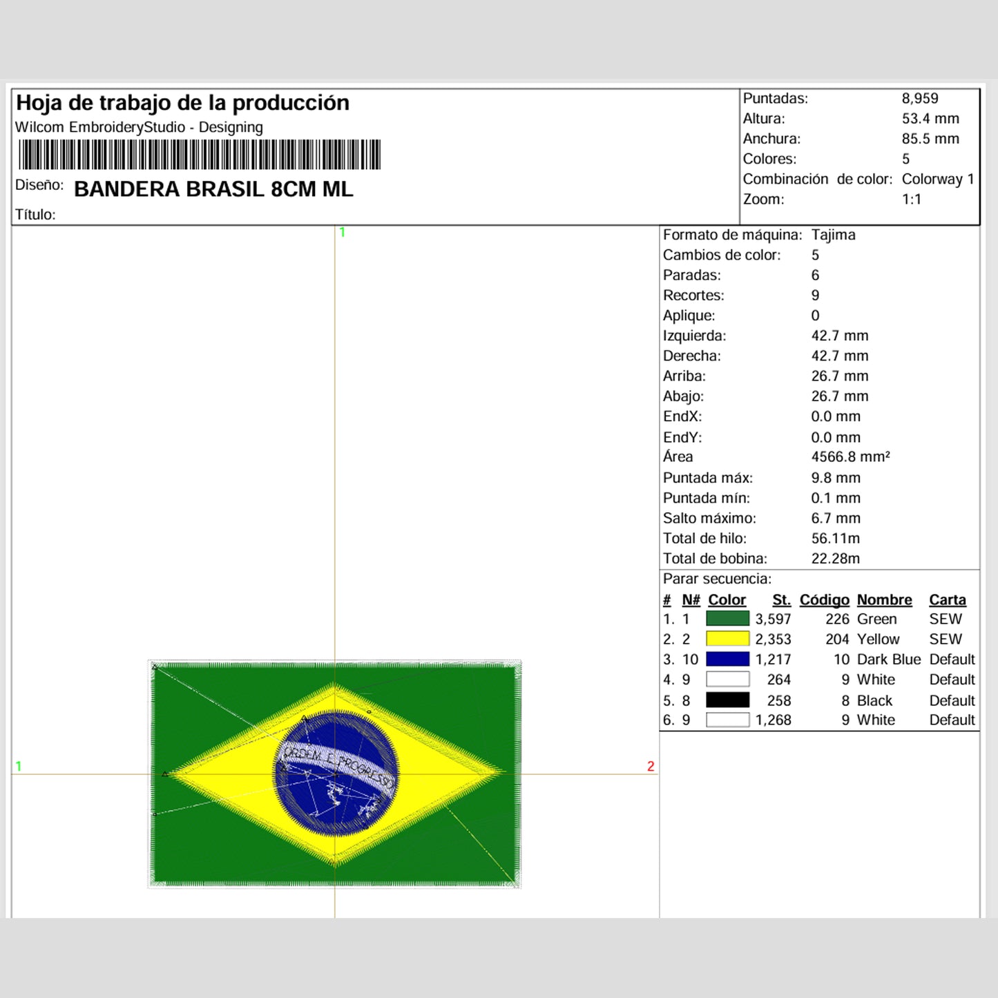 Matriz de Bordado / Ponchado – Bandera de Brasil