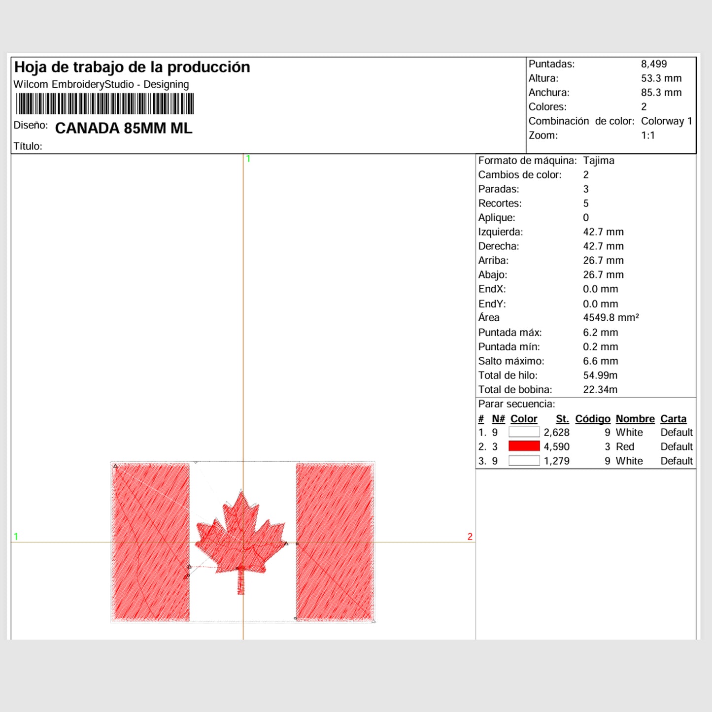 Matriz de Bordado / Ponchado – Bandera de Canadá