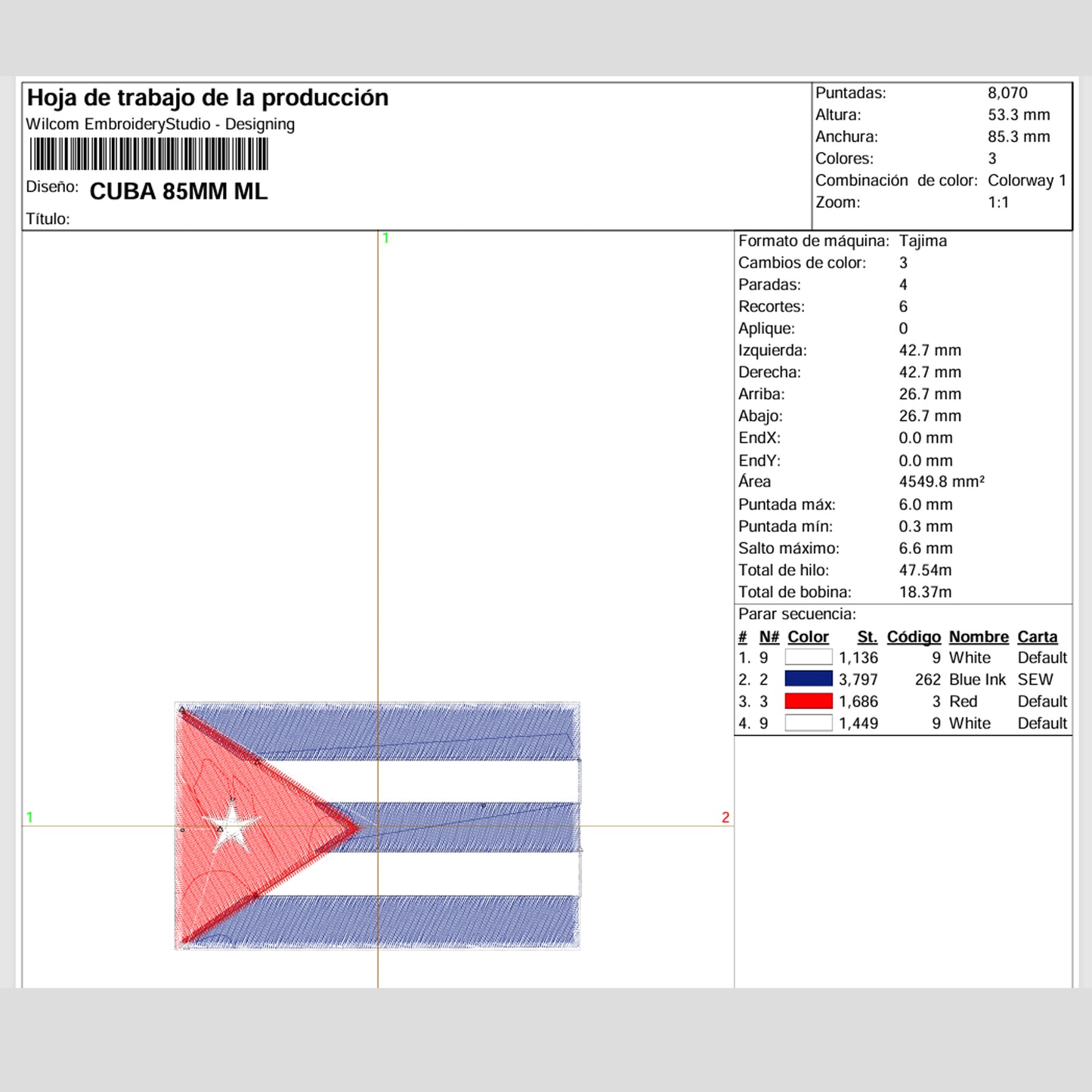 Matriz de Bordado / Ponchado – Bandera de Cuba