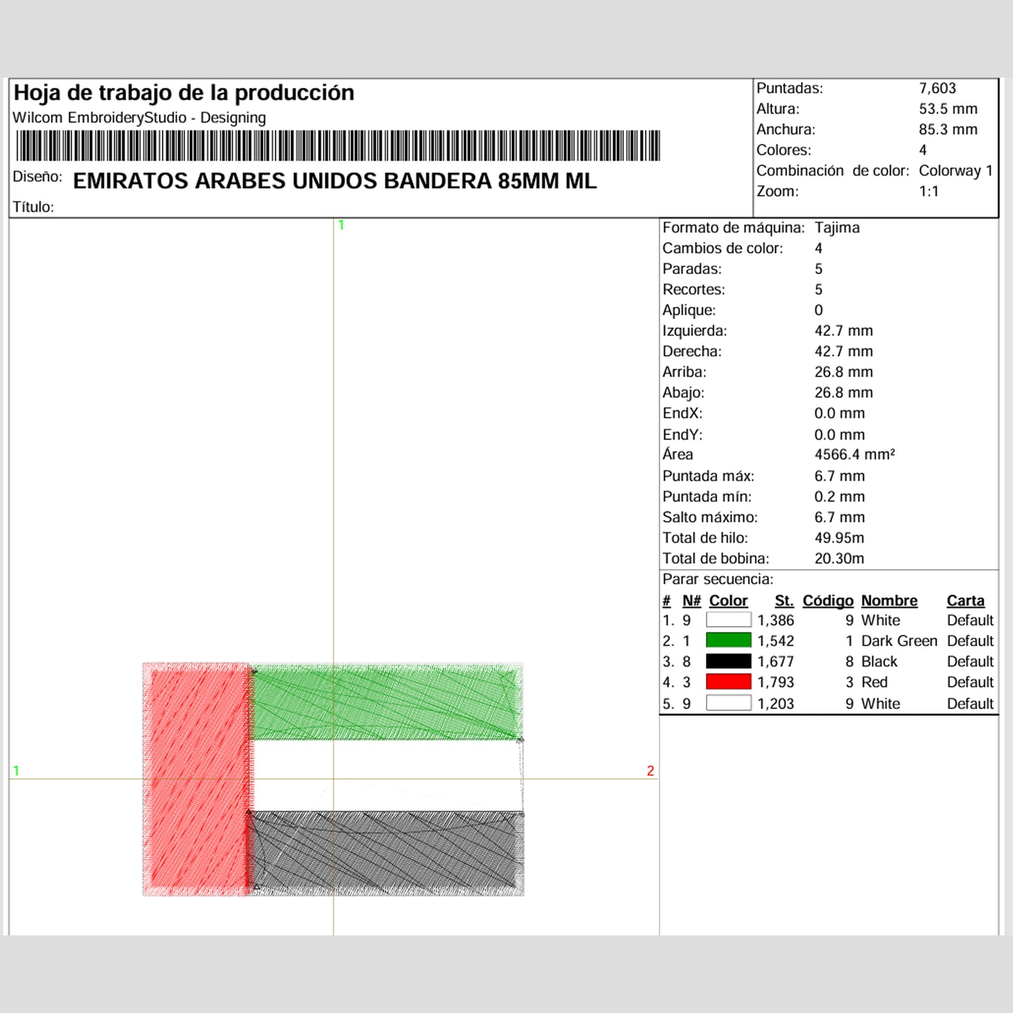 Matriz de Bordado / Ponchado – Bandera de Emiratos Árabes Unidos