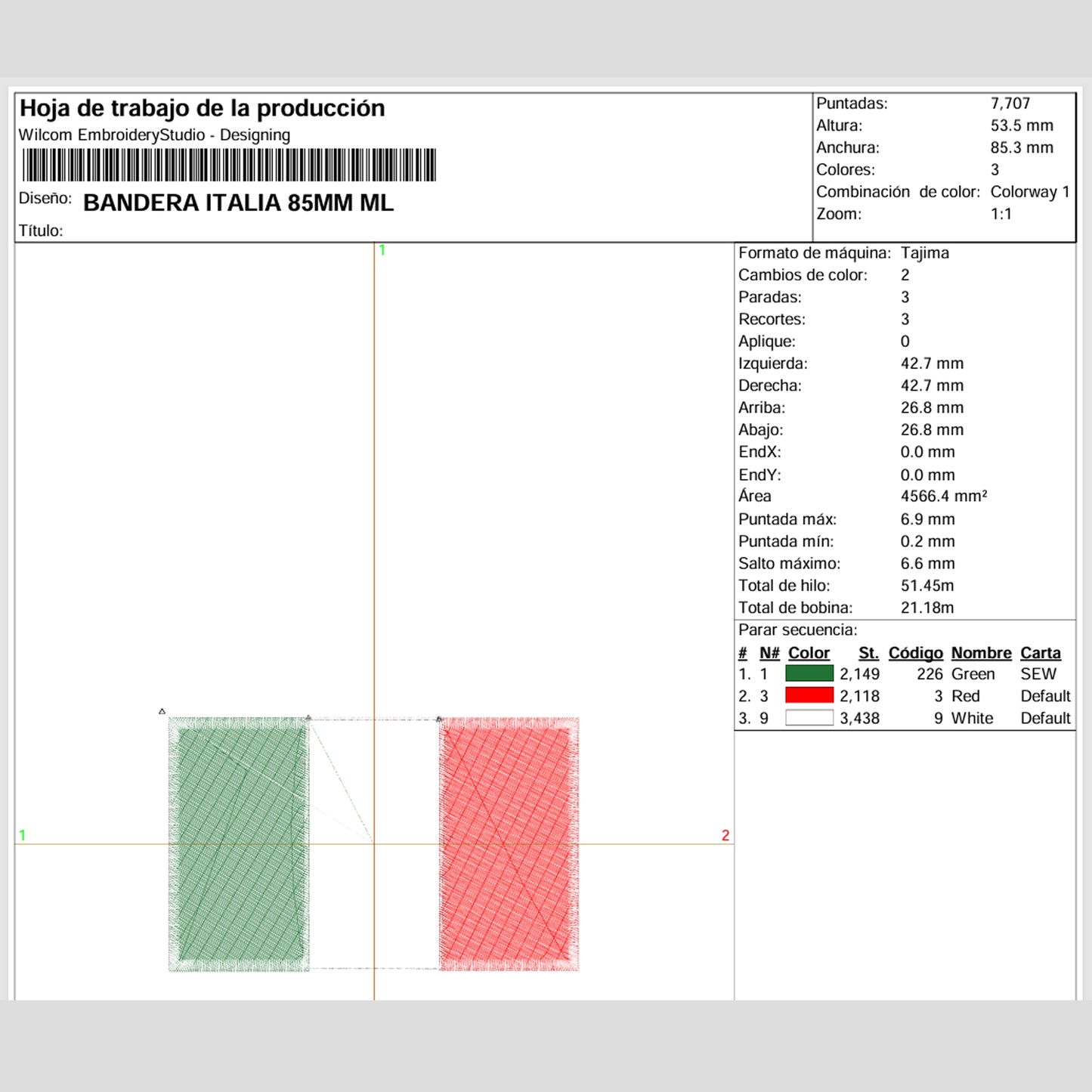 Matriz de Bordado / Ponchado – Bandera de Italia