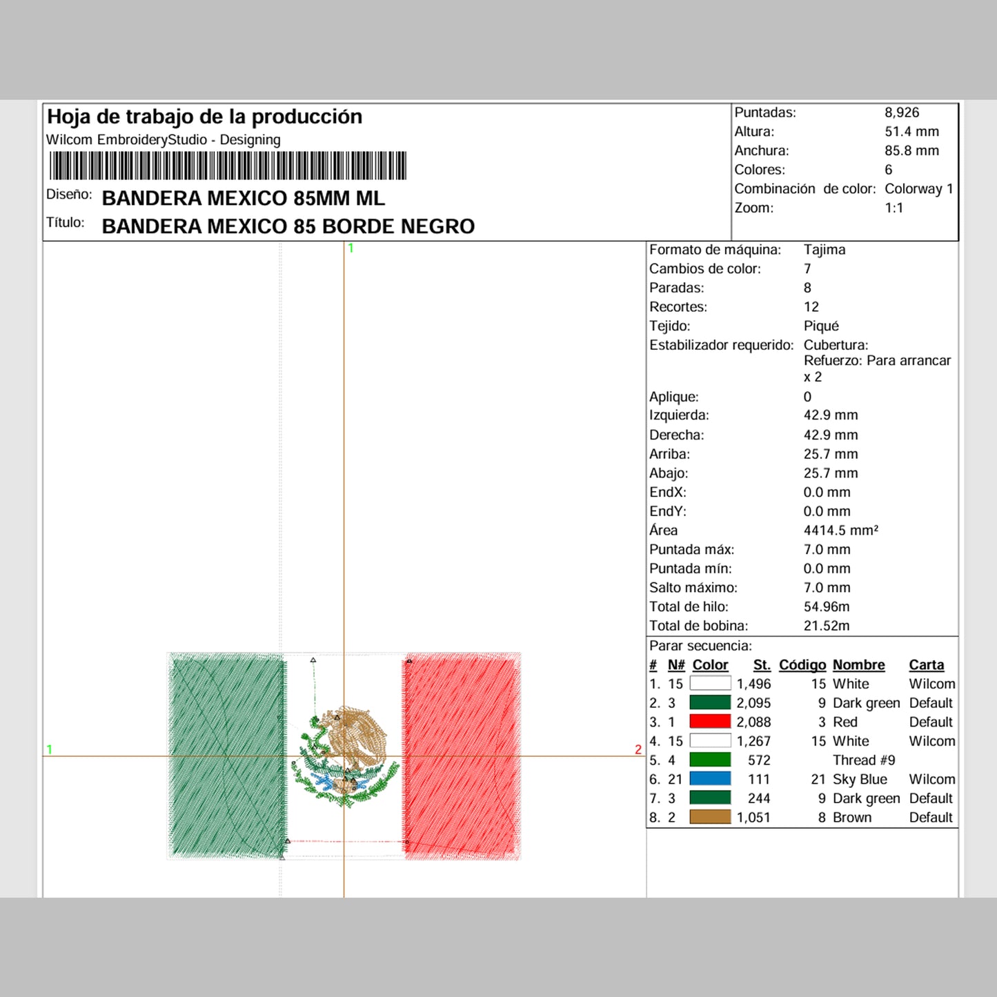 Matriz de Bordado – Ponchado Bandera de México (8.5 × 5 cm)