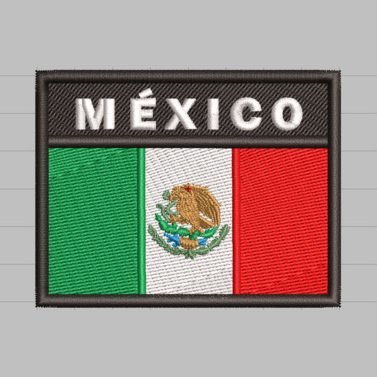 Matriz de Bordado / Ponchado – Bandera de México con texto “México” (8.5 × 6.2 cm)