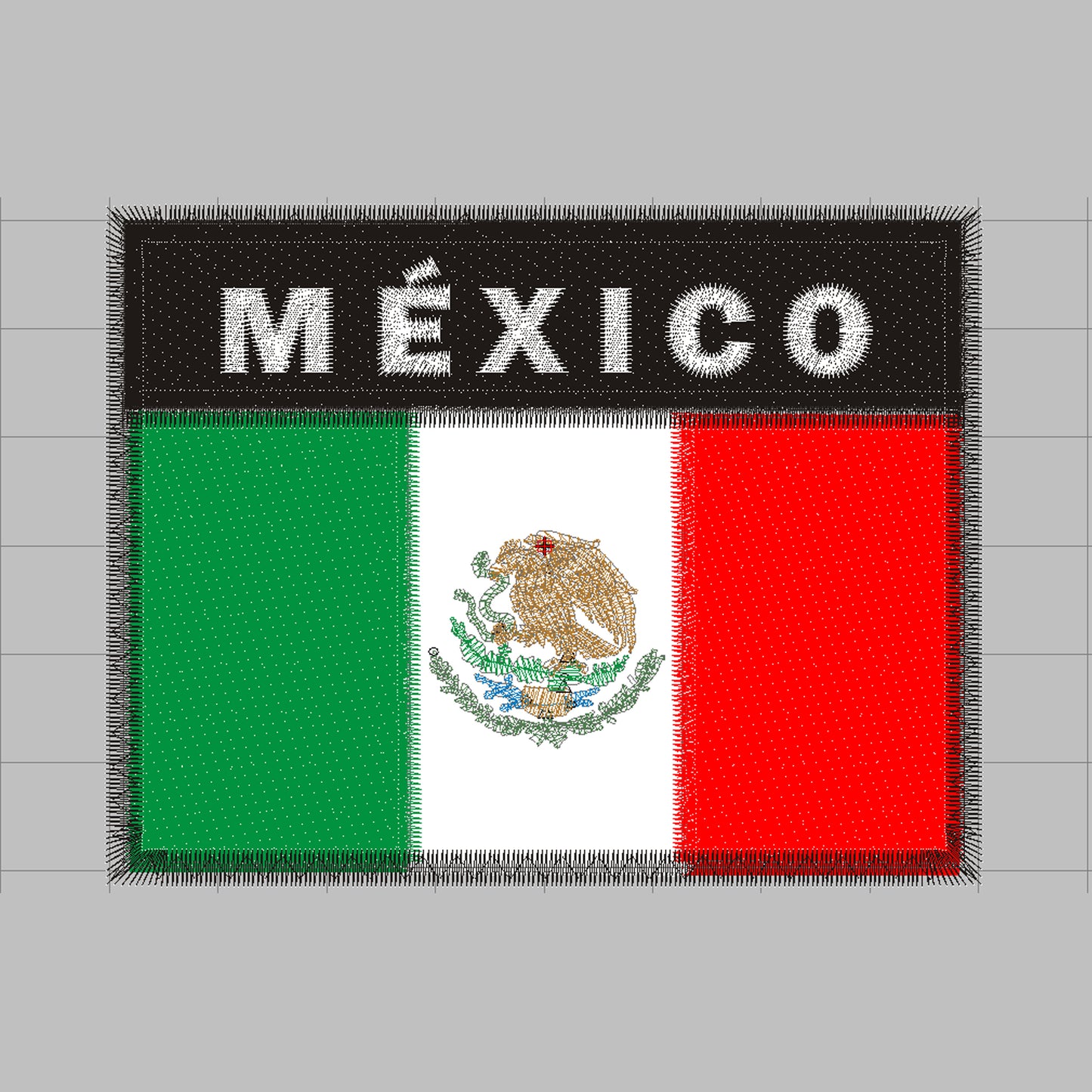 Matriz de Bordado / Ponchado – Bandera de México con texto “México” (8.5 × 6.2 cm)