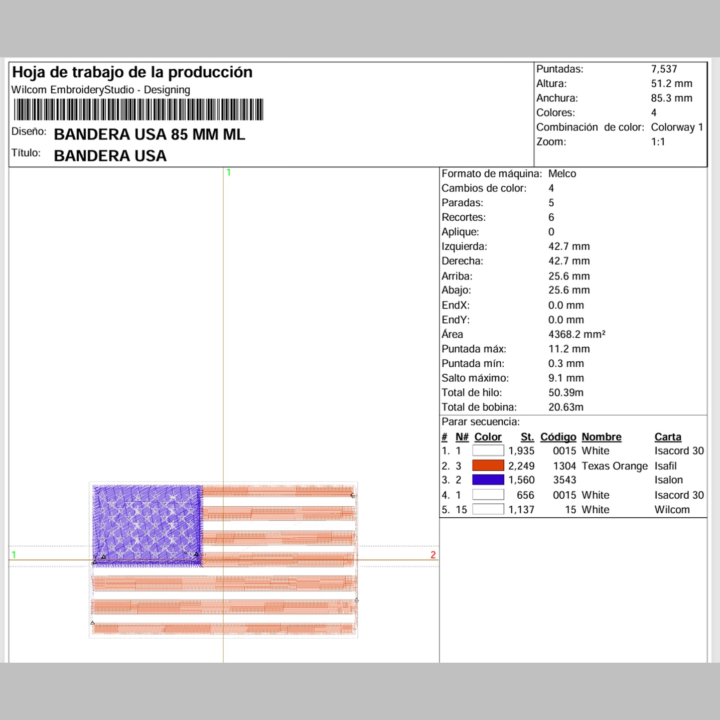 Matriz de Bordado / Ponchado – Bandera de USA (8.5 × 5 cm)