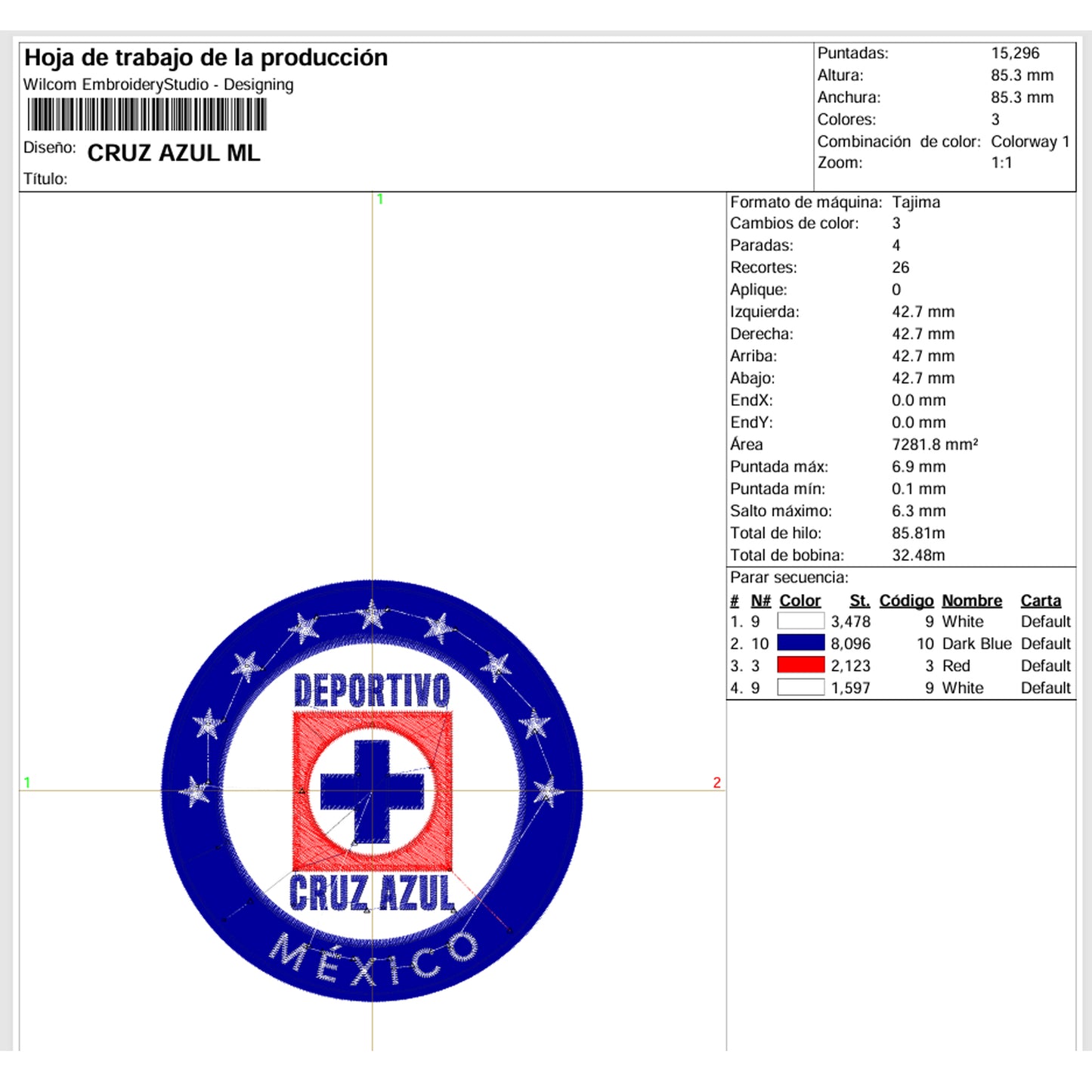 Matriz de Bordado Ponchado Escudo Cruz Azul