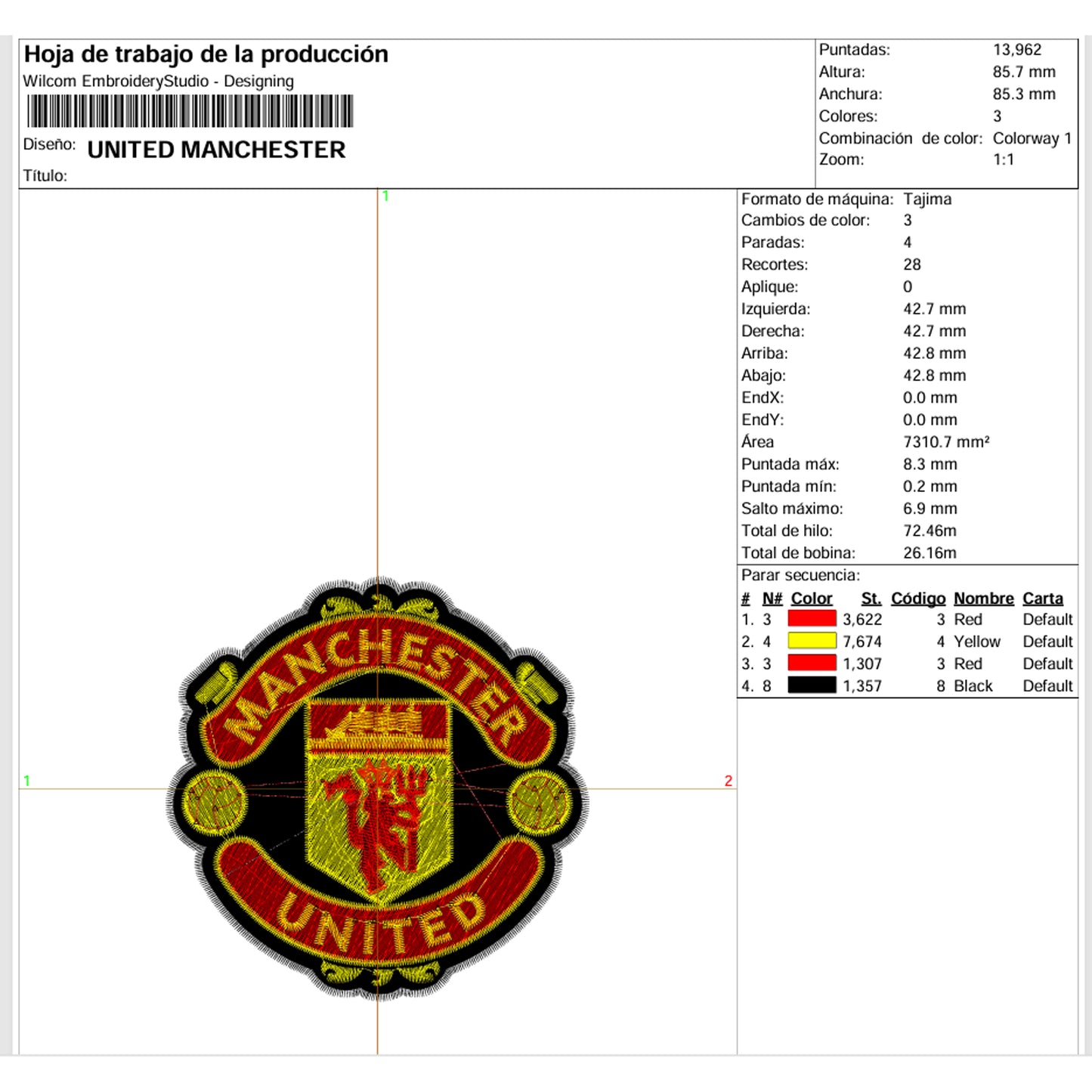 Matriz de Bordado Ponchado Manchester United – 8.5 cm