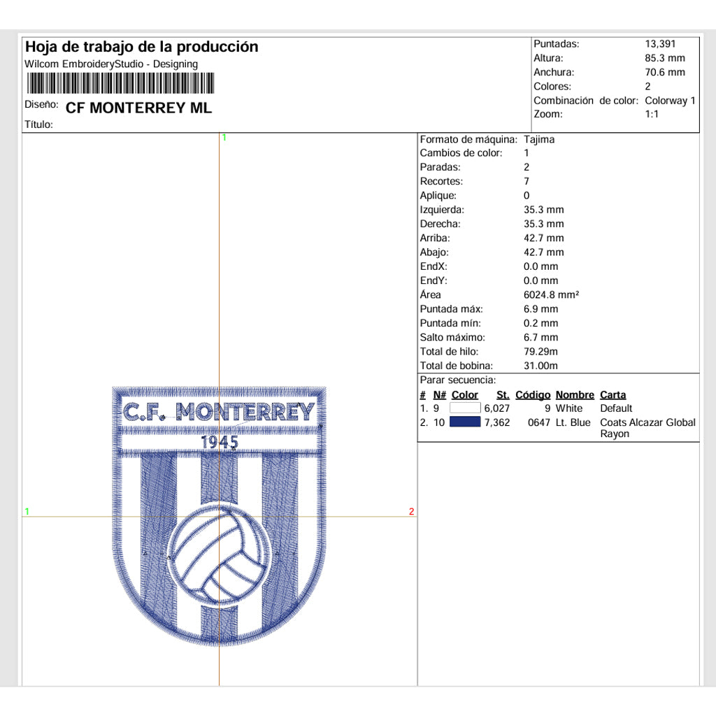 ⚽ Matriz de Bordado Ponchado Rayados Monterrey – Escudo Clásico Vintage