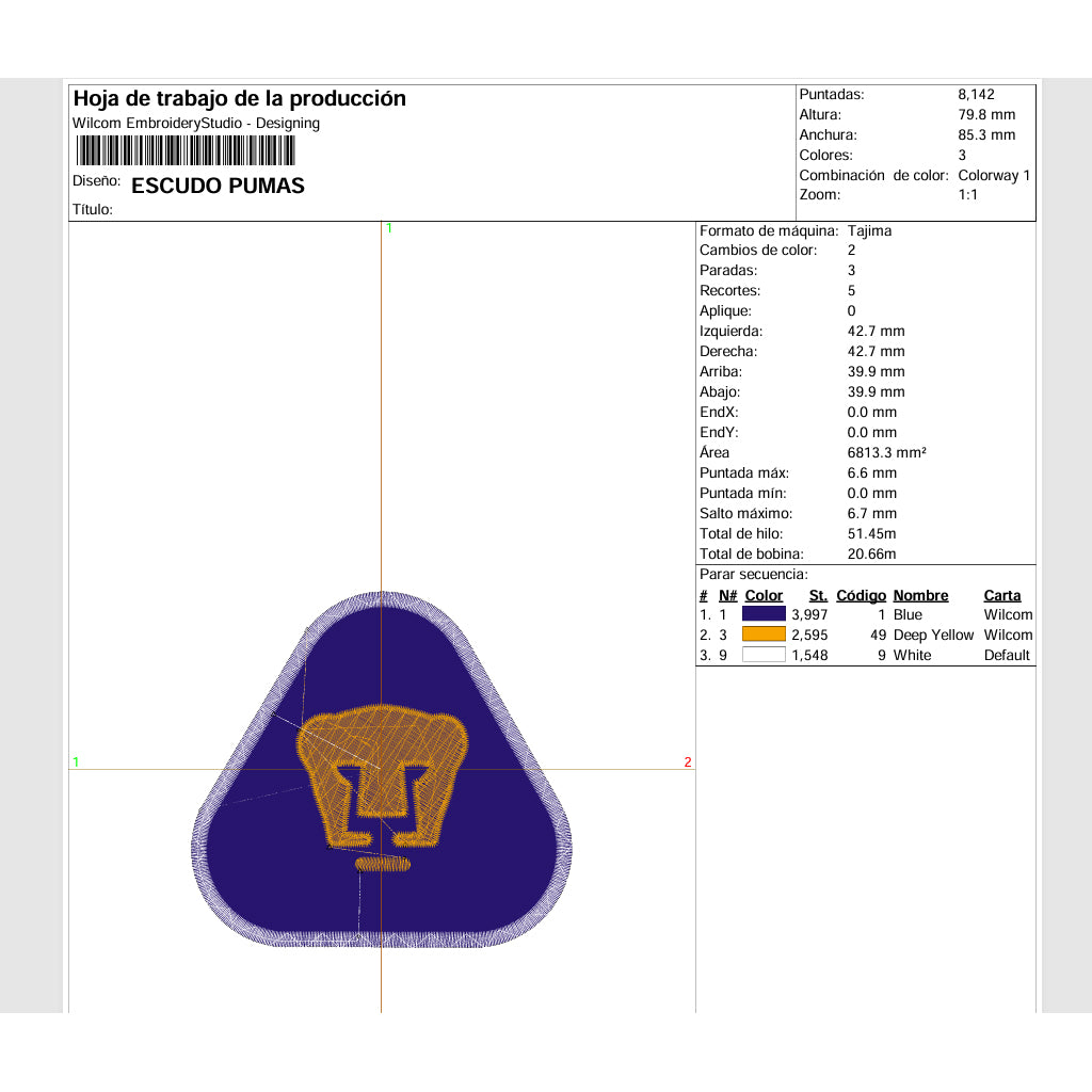 ⚽ Matriz de Bordado Ponchado Pumas UNAM